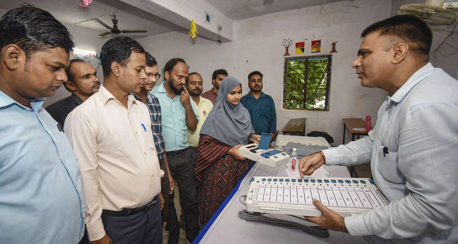 Election officials attend a training session ahead of the Bihar Assembly elections, in Patna.
