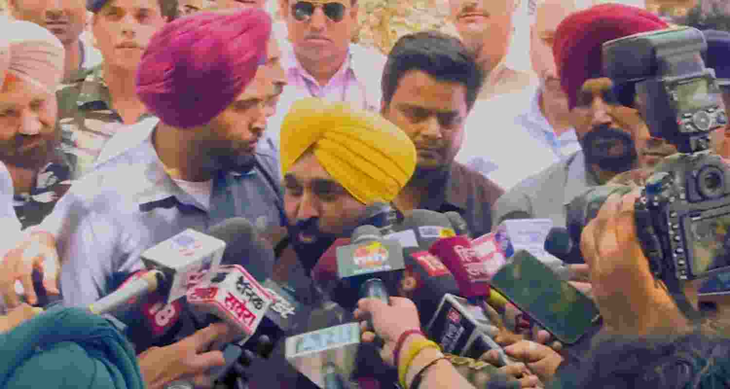 Punjab CM Mann addresses the media. 
