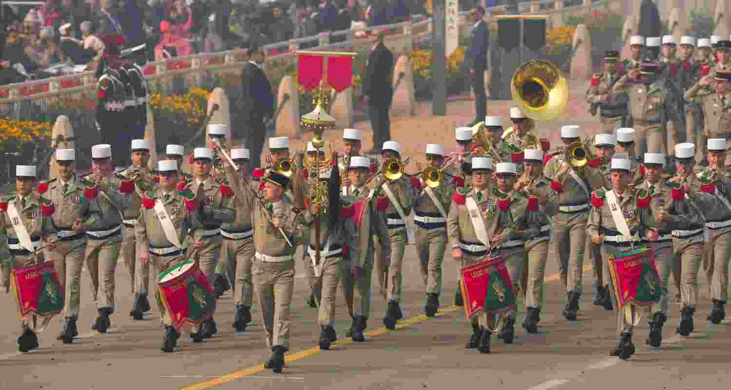 Viva La India, Viva la France: A contingent of the French military marches past during the 75th Republic Day celebrations, at the Kartavya Path in New Delhi. French President Emmanuel Macron is the Chief guest at this year's celebrations. The presence of Macron at the celebrations marks India and France's evolving relations.