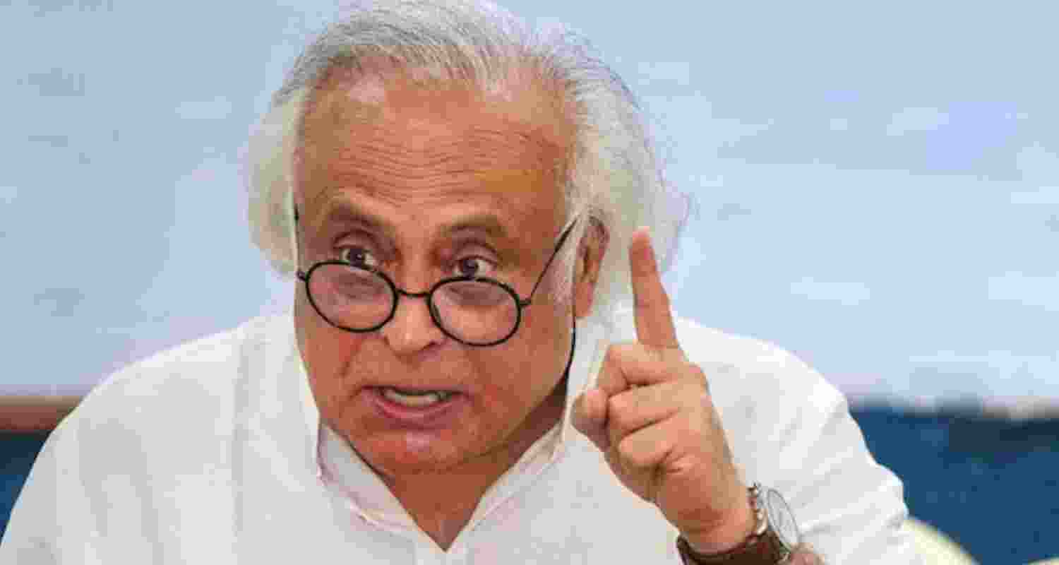 Image of Jairam Ramesh during media interaction. 