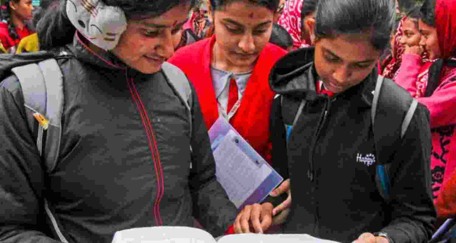 Students prepare for the West Bengal Class X examination. 