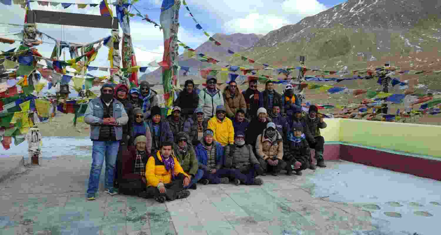 Tribal community members gather for joint prayers for snowfall at Kunzum Pass.Himachal, Snowfall
