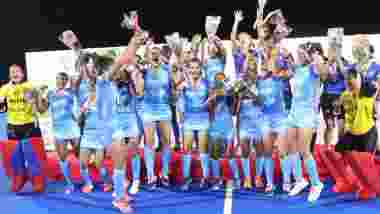 Team India after winning the Junior Women's Asia Cup in 2023. Image: X. 