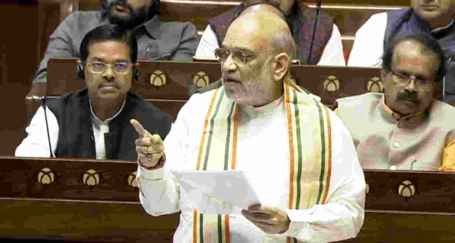 Home minister Amit Shah speaks in the Rajya Sabha. Image: X