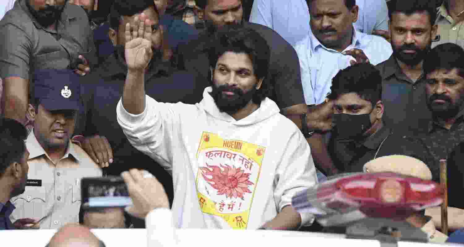 Allu Arjun comes out a police station after being arrested earlier this month.