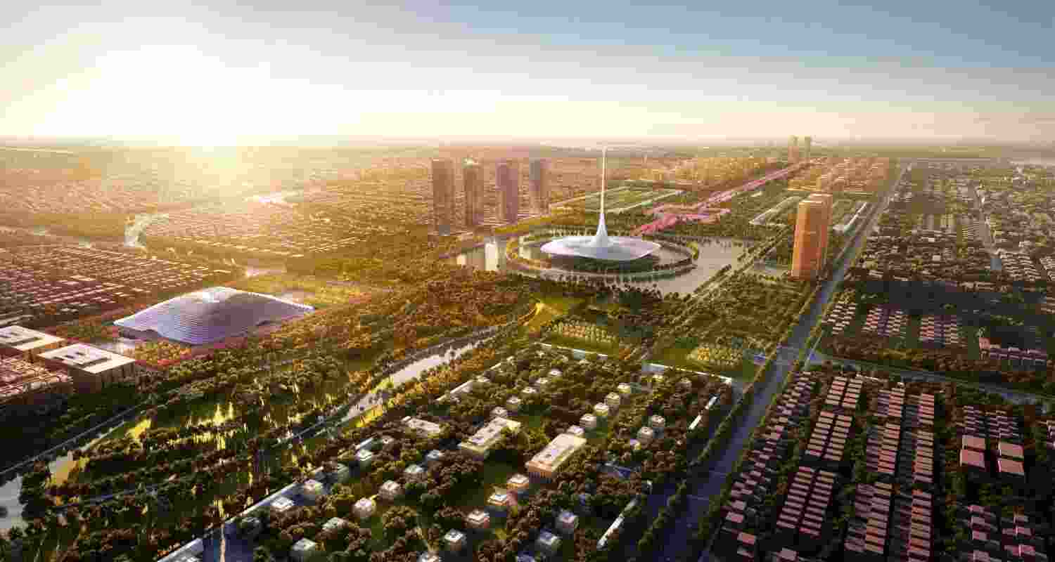 A 3D render of the proposed structure of Amaravati city.