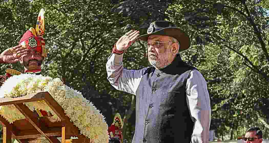 Union Home Minister Amit Shah pays tribute at the Amar Prahari Sthal on the 60th Border Security Force (BSF) Raising Day, at STC BSF, in Jodhpur, Rajasthan. 