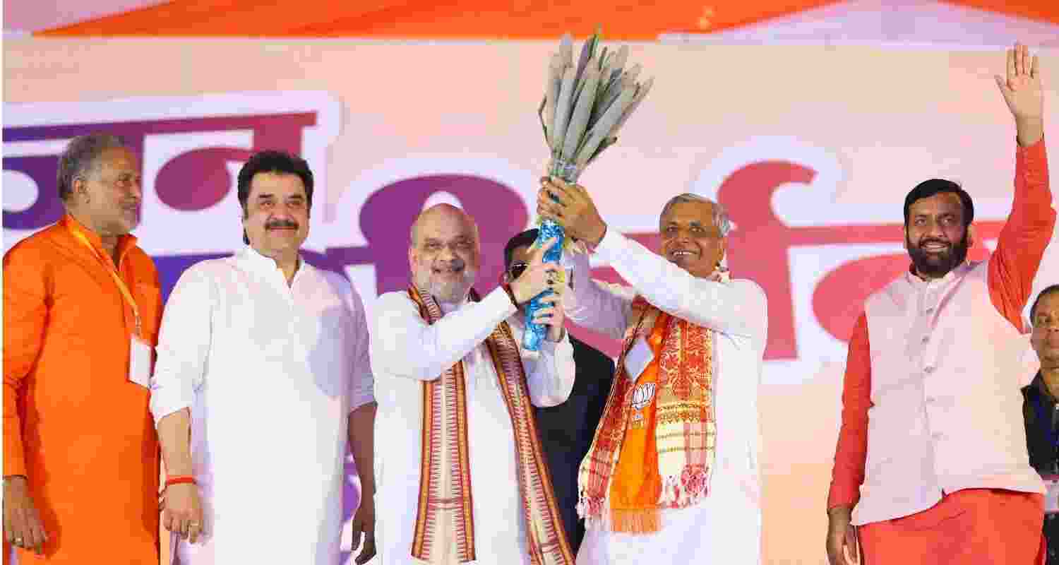 Union Home Minister Amit Shah being felicitated by Haryana BJP leaders.