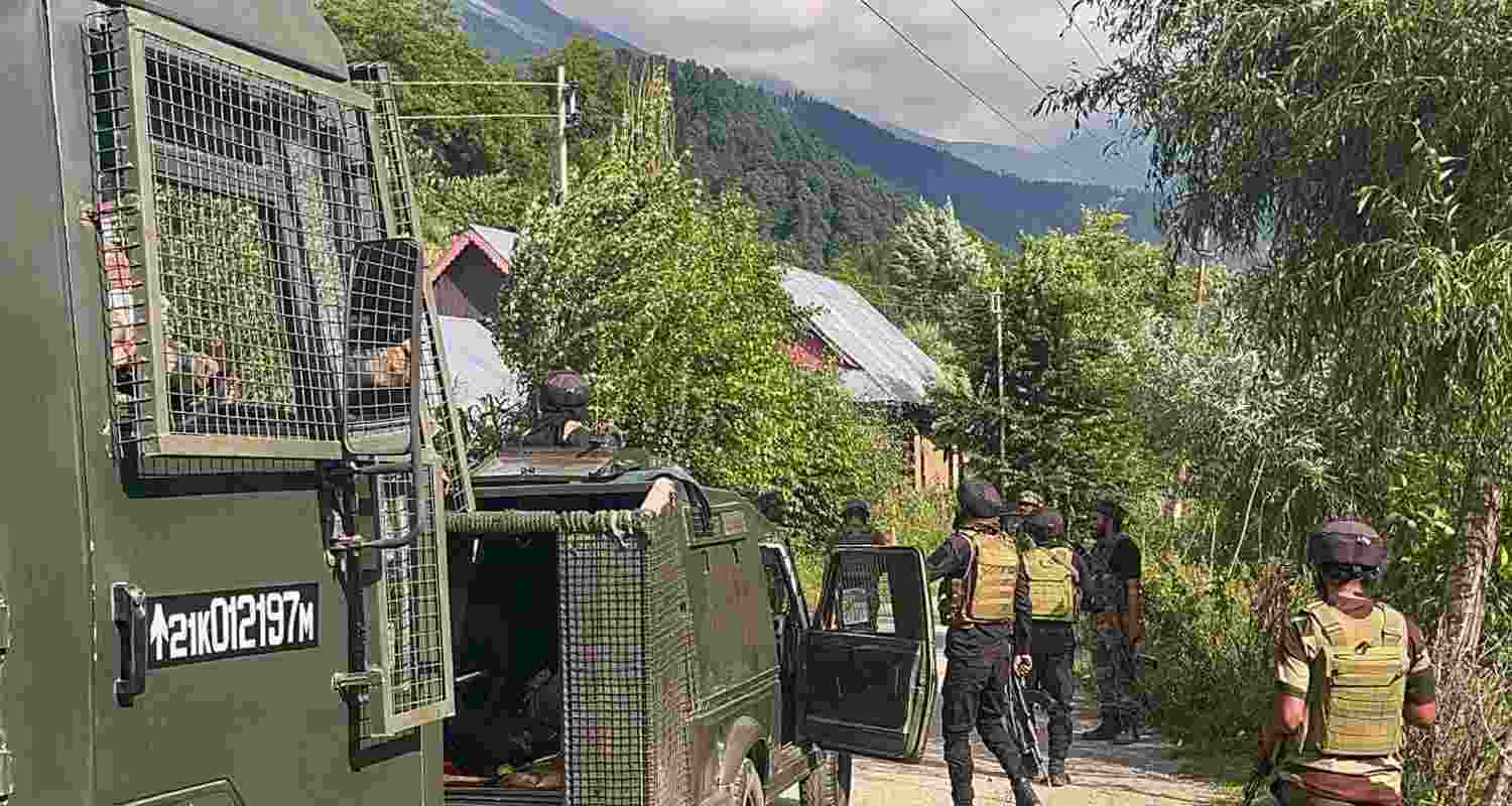 Security forces in Anantnag. Image via PTI. Security forces in Anantnag. Image via PTI.