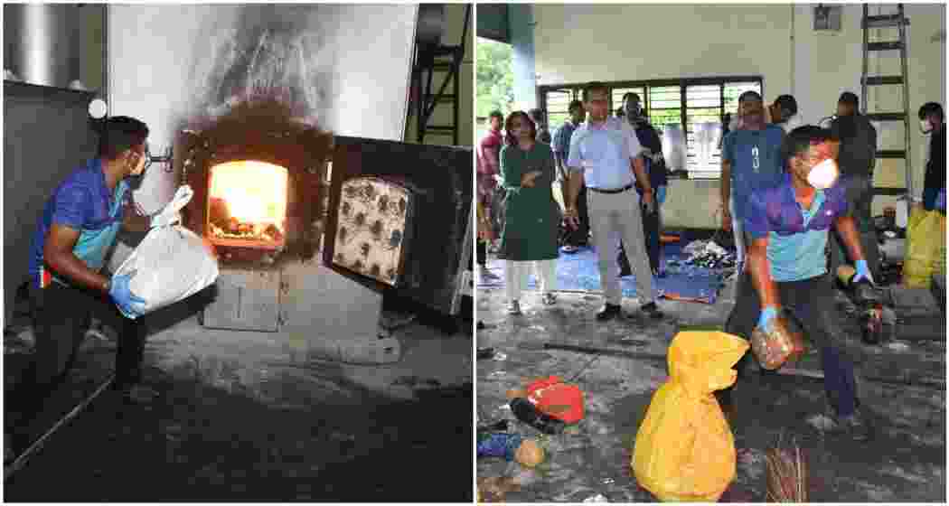 Andaman and Nicobar Police burn seized drugs at GB Pant Hospital in Atlanta Point, Port Blair.