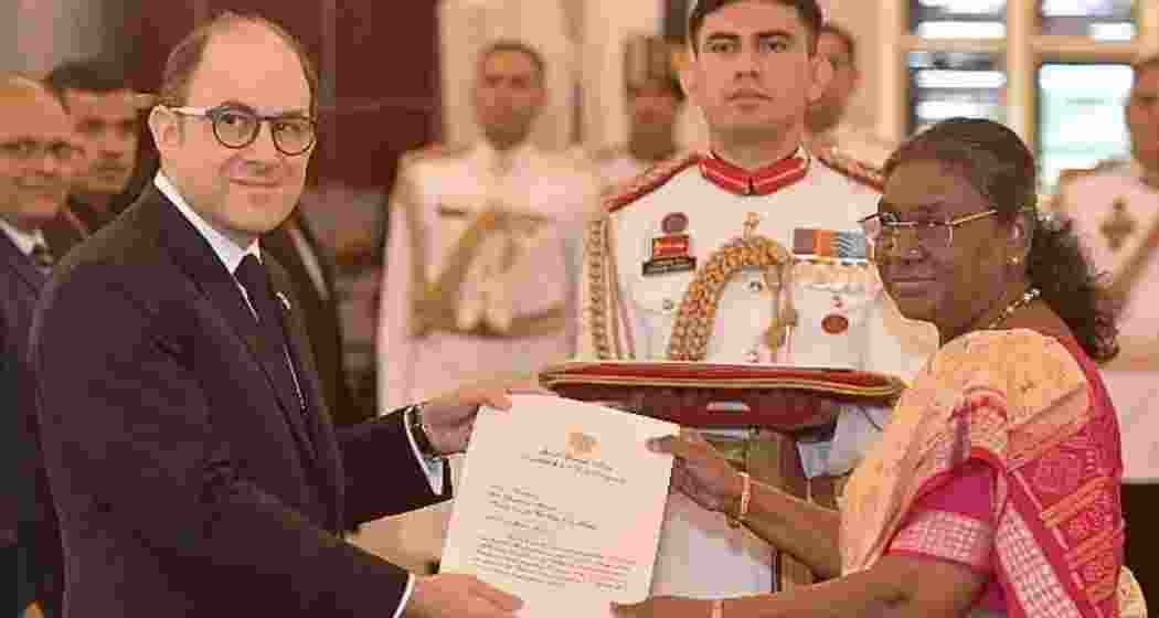 Argentine Ambassador to India Mariano Caucino calls on President Droupadi Murmu during a meeting in New Delhi.