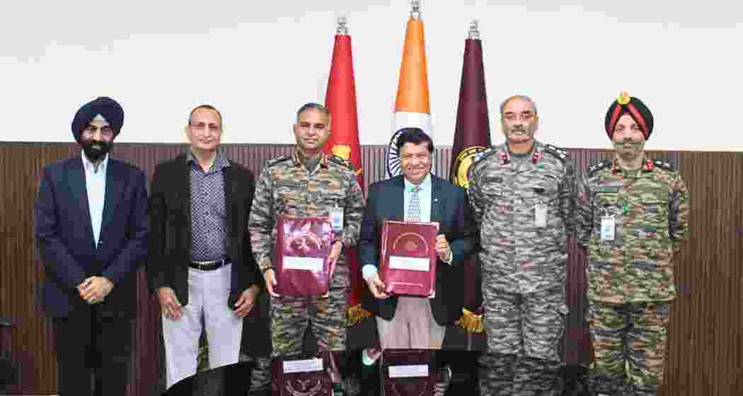 Indian Army personnel and an NSUT delegation after signing an MoU to develop software and AI-based solutions, strengthening indigenous innovation and technology-driven defence modernisation.