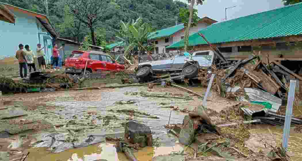 Mud and floodwaters inundate a residential area in Arunachal Pradesh after incessant rainfall triggered fresh floods and landslides across the state, affecting more than 94,000 people.