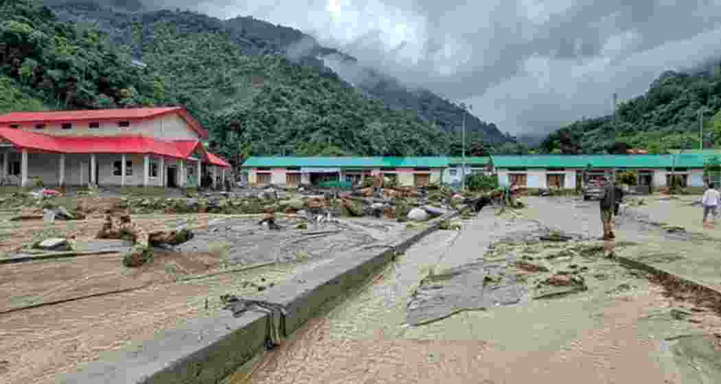 A view of rain-hit Arunachal Pradesh after landslides and flash floods damaged roads, homes and public infrastructure across several districts, disrupting connectivity and triggering rescue and relief operations.