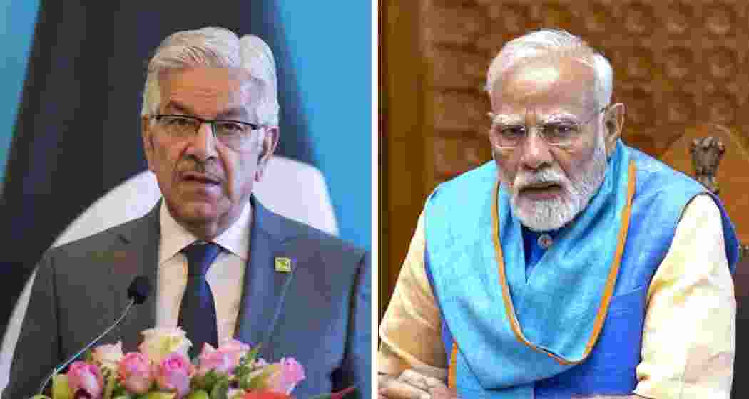 Pakistan Defence Minister Khawaja Asif (L), Prime Minister Narendra Modi (R).