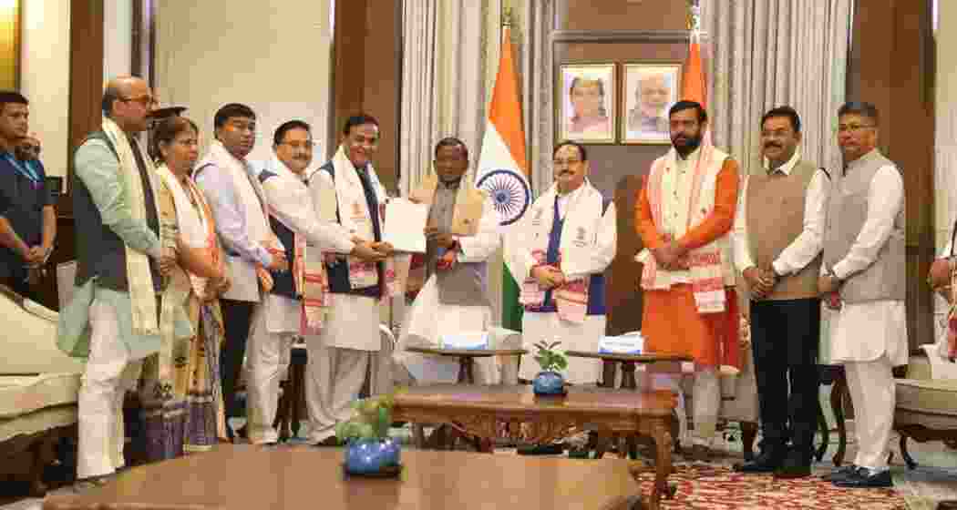 NDA leaders led by Himanta Biswa Sarma submitted their claim to Assam Governor Lakshman Prasad Acharya at Lok Bhavan in Guwahati to form the government after securing a majority in the Assembly.