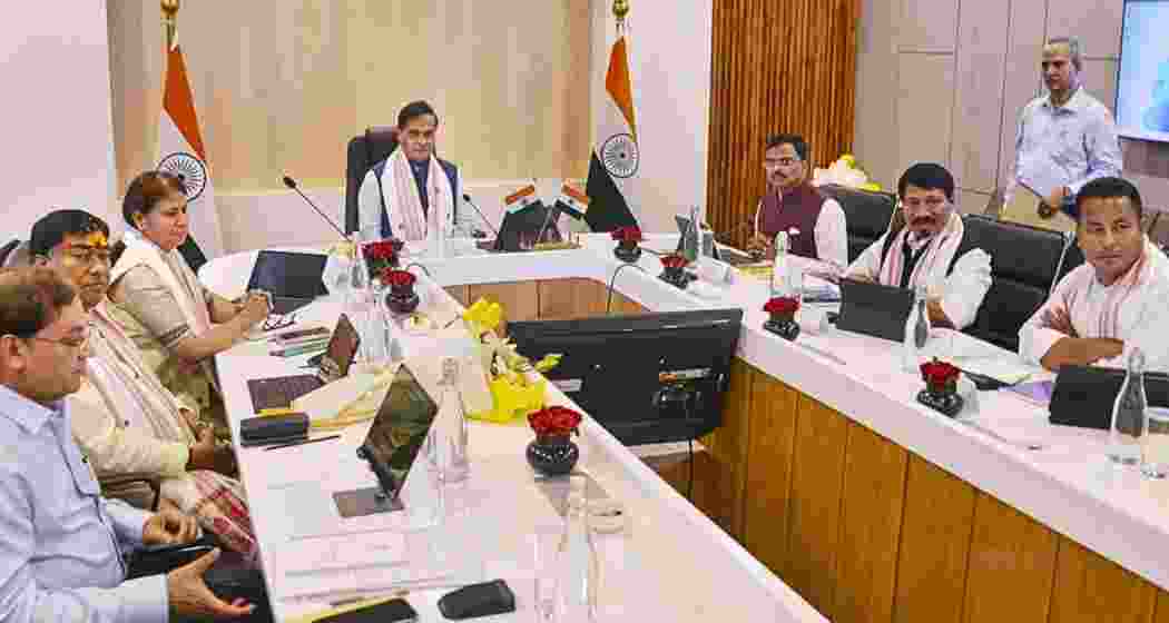 Assam Chief Minister Himanta Biswa Sarma chairs the first cabinet meeting following the formation of the state government for the second consecutive term, in Guwahati on May 13, 2026