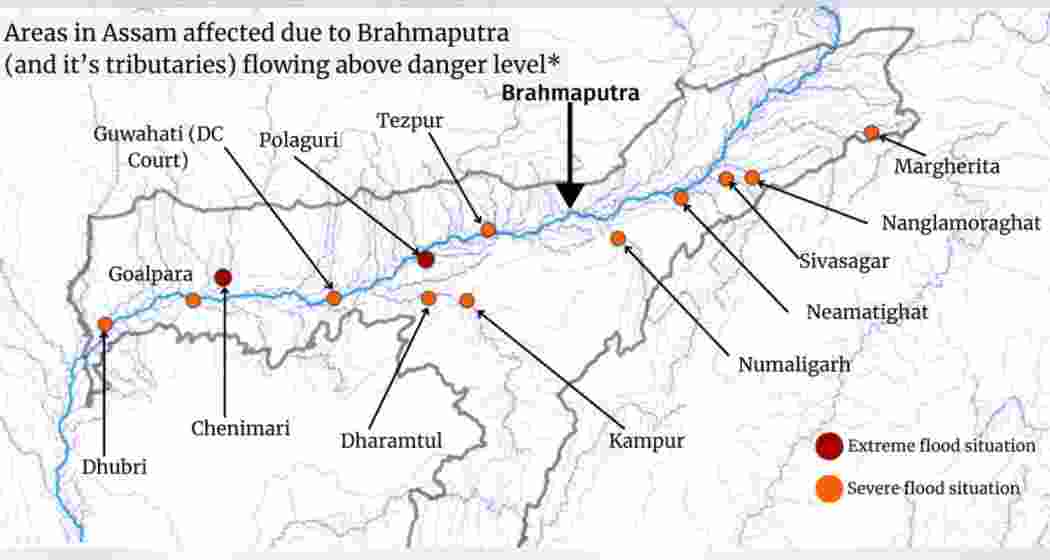 A pictorial depiction of the flood's impact on the state of Assam.