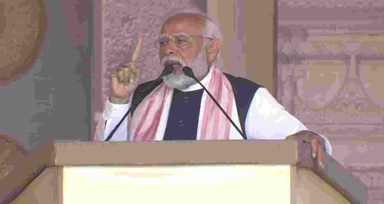 PM Modi in Assam and takes a dig at the Congress. PM Modi in Assam and takes a dig at the Congress.