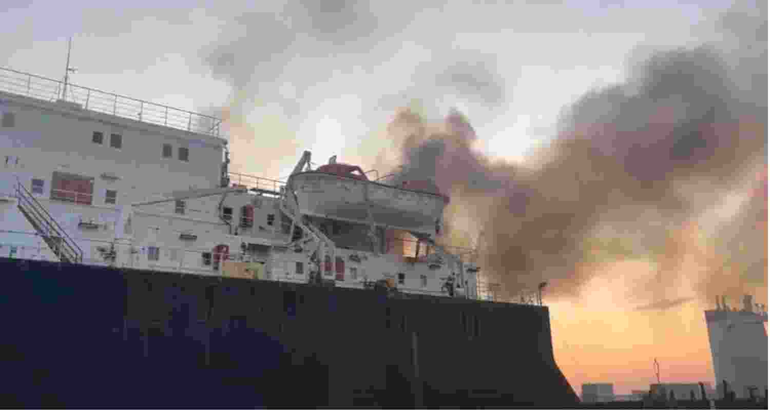 A grab of the video shared by the seamen’s union to highlight the unstable security situation near the Black Sea port. 
