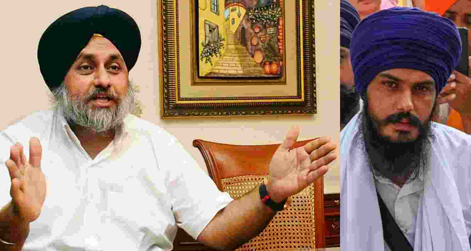 SAD chief Sukhbir Singh Badal (left), Amritpal (right). SAD chief Sukhbir Singh Badal (left), Amritpal (right).
