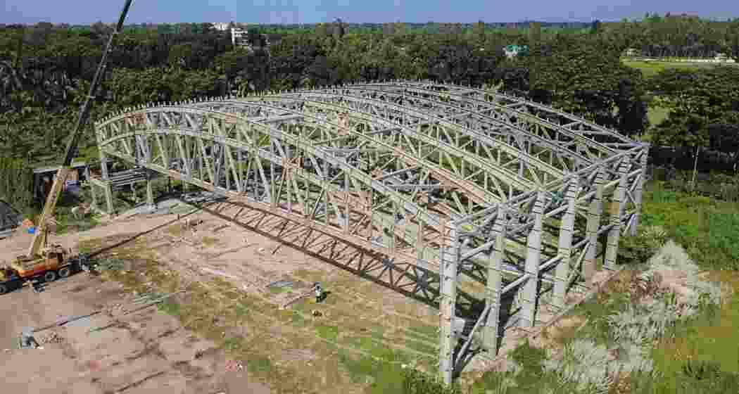 An under-construction hangar at Lalmonirhat airbase, part of Bangladesh’s ongoing modernisation drive near the strategic Siliguri Corridor. An under-construction hangar at Lalmonirhat airbase, part of Bangladesh’s ongoing modernisation drive near the strategic Siliguri Corridor.