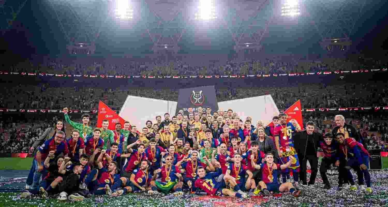 The Barcelona team celebrate their victory. Image via X. The Barcelona team celebrate their victory. Image via X.