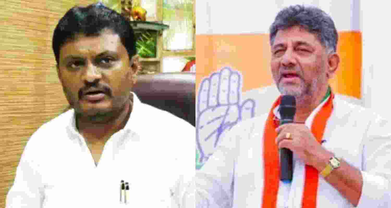 Channagiri MLA Basavaraju V Shivaganga and Karnataka Deputy Chief Minister DK Shivakumar. Channagiri MLA Basavaraju V Shivaganga and Karnataka Deputy Chief Minister DK Shivakumar.