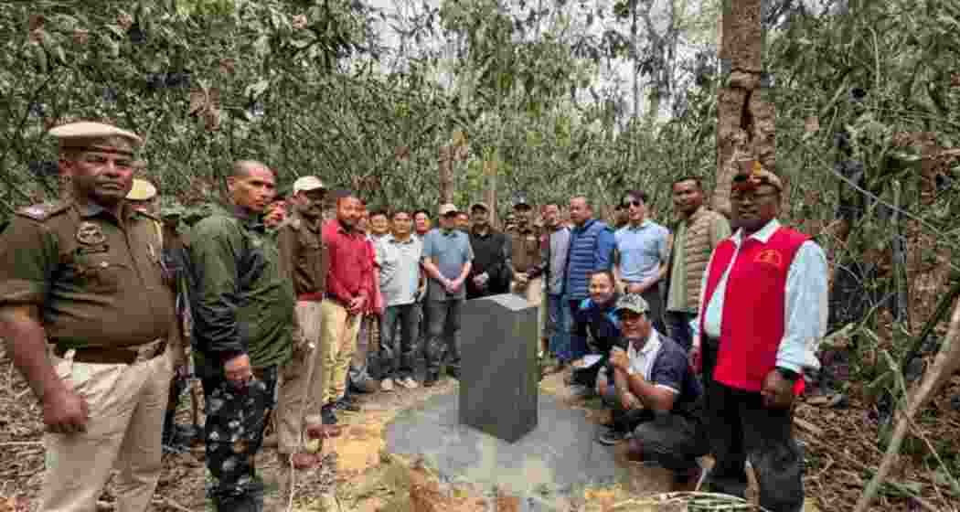Officials from Assam and Arunachal Pradesh at Seijosa after installation of the first border pillar under the Namsai Declaration framework to resolve the long-standing inter-state boundary dispute.
