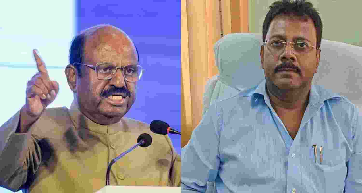 West Bengal Governor CV Ananda Bose (left), RG Kar hospital Ex-Principal Dr. Sandip Ghosh (right). West Bengal Governor CV Ananda Bose (left), RG Kar hospital Ex-Principal Dr. Sandip Ghosh (right).