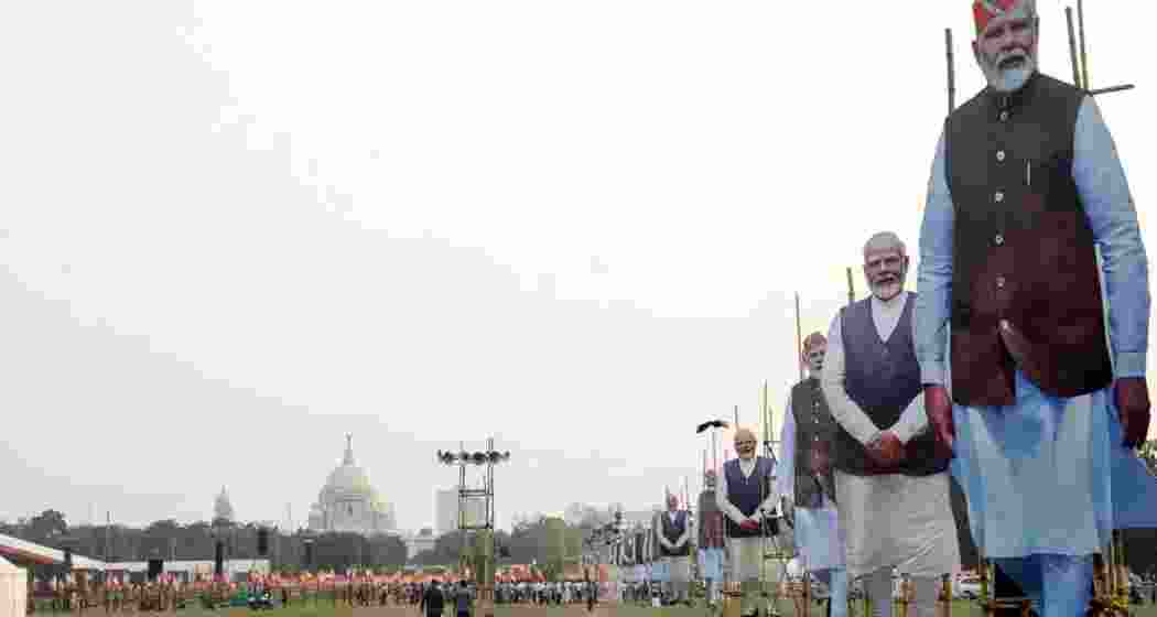 PM Modi’s poster displayed at Brigade Parade Ground ahead of the swearing-in ceremony in Kolkata.
