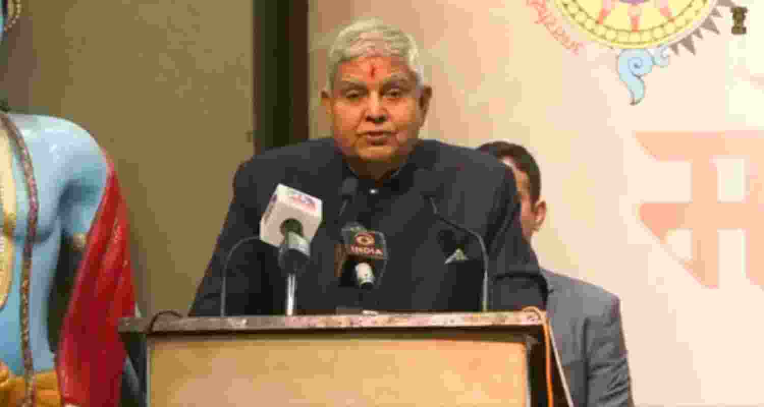 India vice-President Jagdeep Dhankar at Gita Mahotsav, Kurukshetra. Image: Screen grab from VP's speech video/X. 