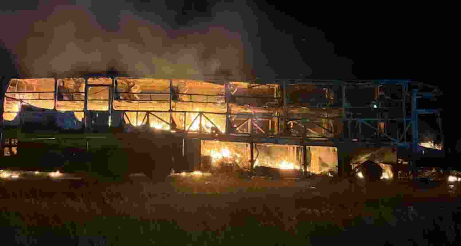 Flames first erupted in the front portion of the bus before spreading rapidly.