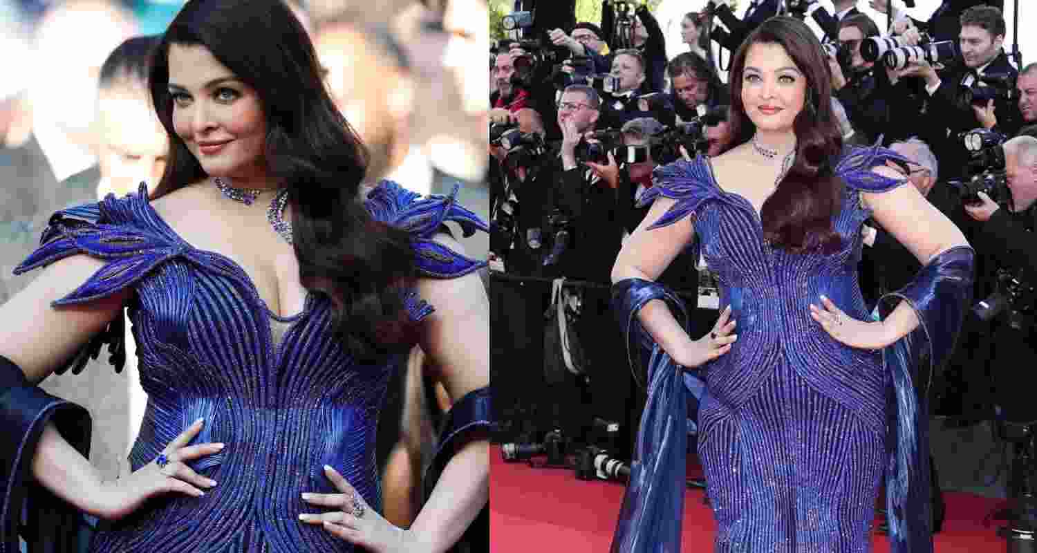 Aishwarya Rai Bachchan dazzled at Cannes 2026 in a sculptural blue Amit Aggarwal gown, accompanied by daughter Aaradhya Bachchan.