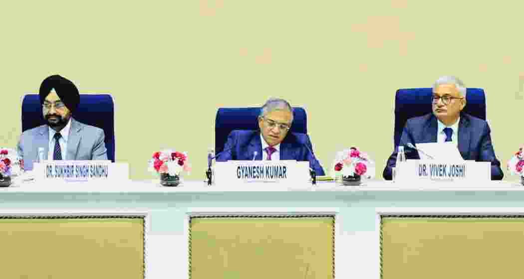 Chief Election Commissioner Gyanesh Kumar, along with Election Commissioners Sukhbir Singh Sandhu and Vivek Joshi.