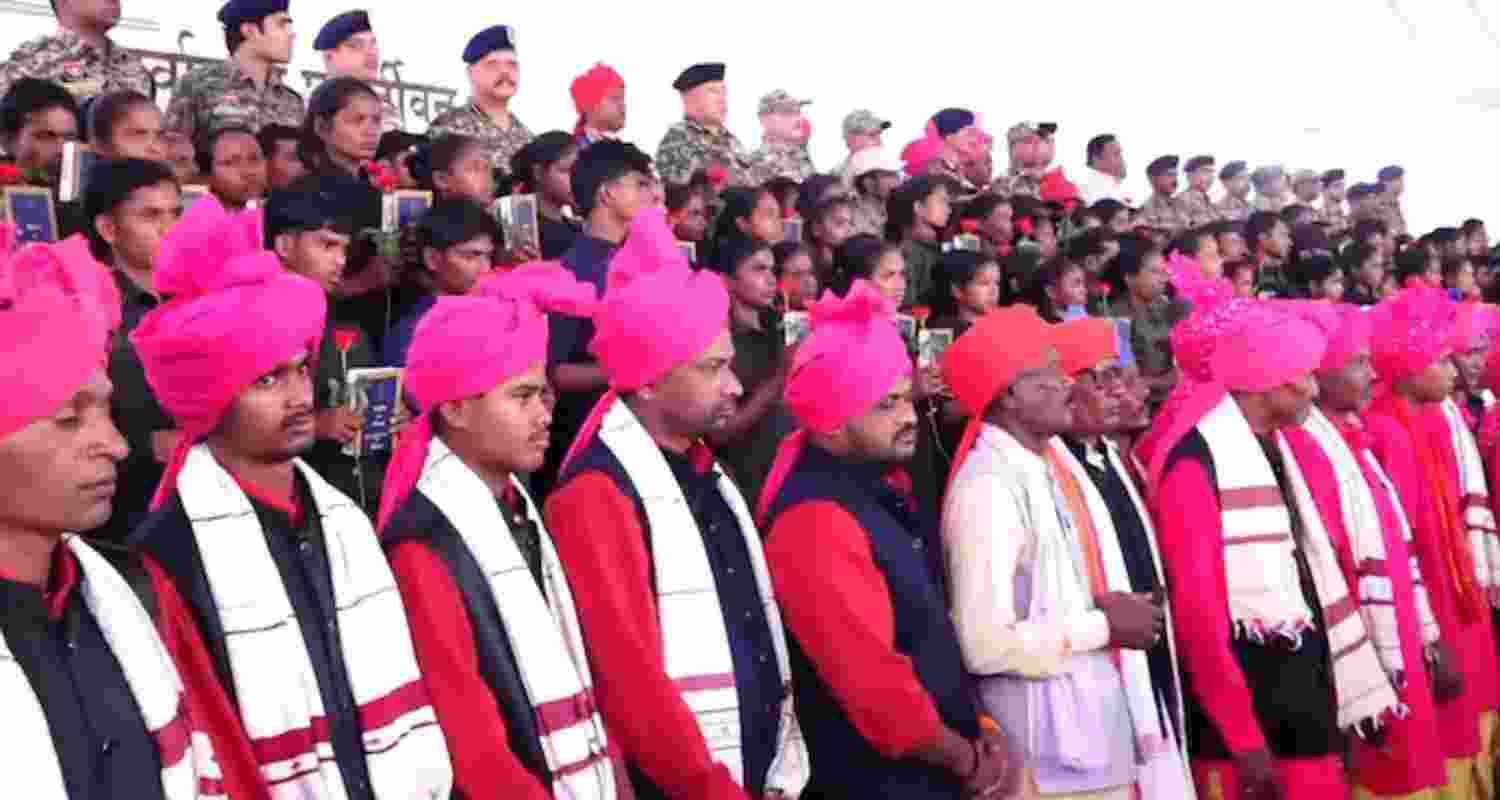 Surrendered Naxals at the ceremony attended by Chhattisgarh Chief Minister.