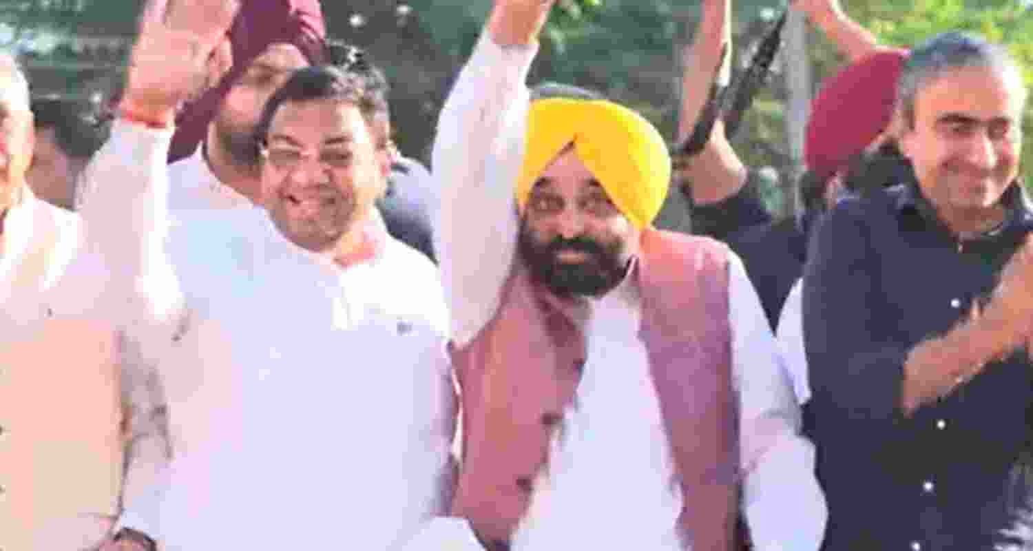 Bhagwant Mann with AAP candidate Sushil Gupta. 