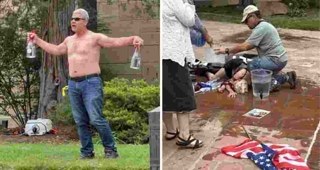 Mohamed Sabry Soliman, who used a flamethrower and Molotov cocktails, injuring six (L). Emergency responders assisting an elderly woman who suffered burns during the Israel-Gaza protest attack in Boulder, Colorado, on Sunday.