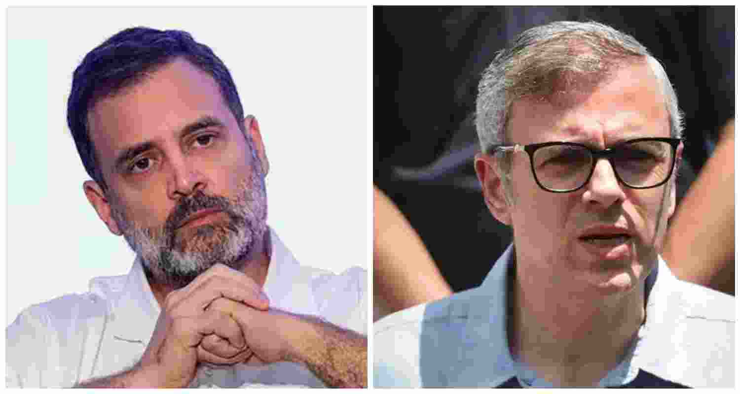 Congress leader Rahul Gandhi (L), Jammu and Kashmir Chief Minister Omar Abdullah (R).