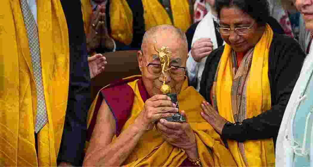 The Dalai Lama after receiving the Gold Mercury Award for Peace at his Dharamshala residence. The Dalai Lama after receiving the Gold Mercury Award for Peace at his Dharamshala residence.