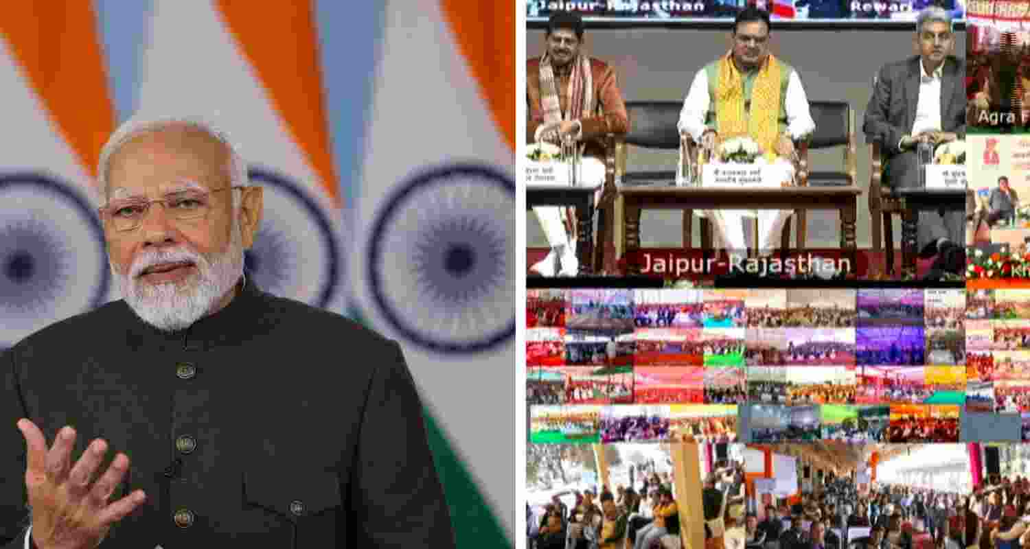 PM Modi addressing the meeting virtually.