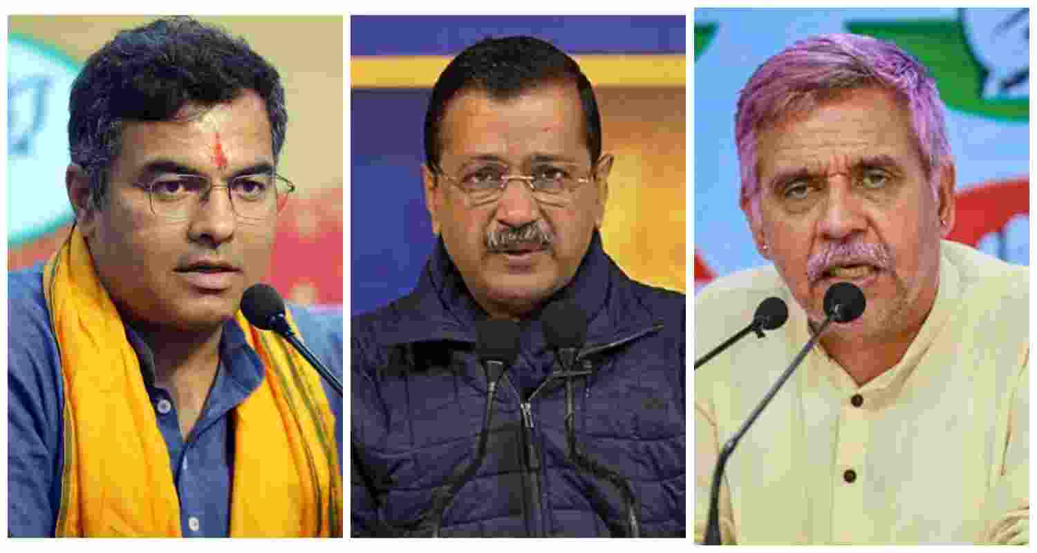 BJP's Parvesh Verma, AAP's Arvind Kejriwal, and Congress' Sandeep Dikshit. File photos.