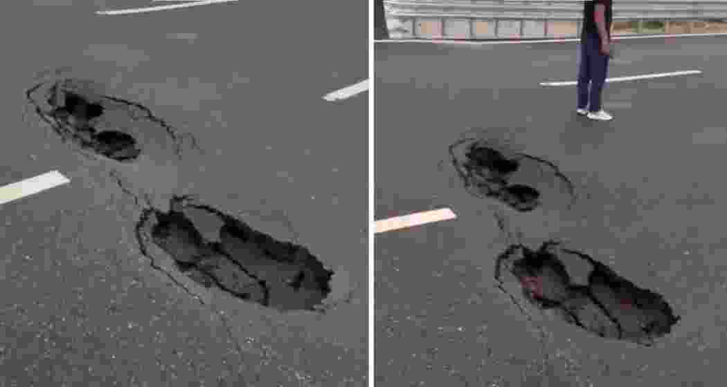 A damaged stretch of the Delhi-Dehradun Expressway near Hathi Karoda village in Shamli. Large potholes appeared on the newly inaugurated highway.