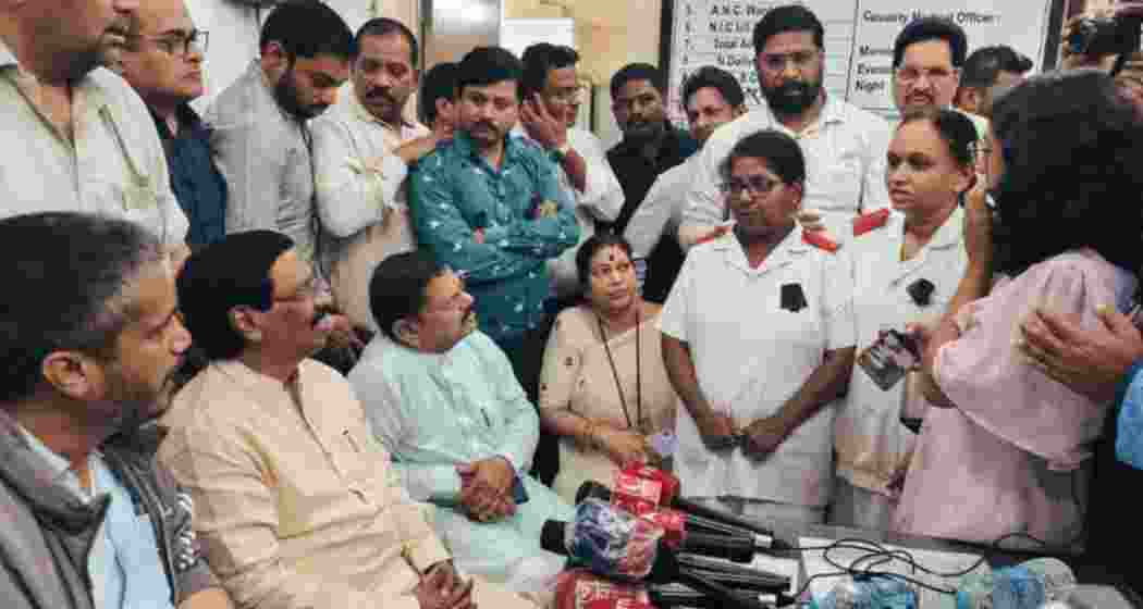 NCP (Sharad Pawar faction) MLA Rohit Pawar, along with party leaders, meets the nurses and other medical staff allegedly assaulted at Shastri Nagar Hospital in Dombivli.