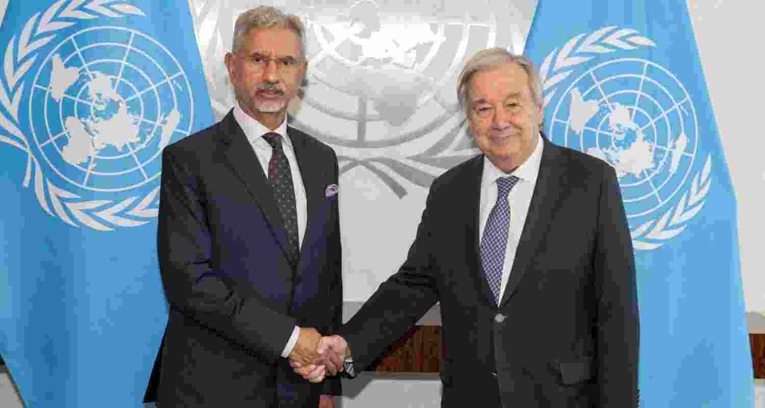 External Affairs Minister S Jaishankar meeting UN Secretary General Antonio Guterres at the UN Headquarters in New York. 