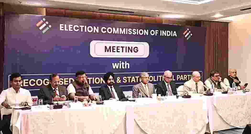 Chief Election Commissioner Gyanesh Kumar, Election Commissioners Sukhbir Singh Sandhu and Vivek Joshi, West Bengal Chief Electoral Officer and senior officials of the Commission, during a meeting with recognised National and State political parties of the state, in Kolkata. (@ECISVEEP/X via PTI Photo) Chief Election Commissioner Gyanesh Kumar, Election Commissioners Sukhbir Singh Sandhu and Vivek Joshi, West Bengal Chief Electoral Officer and senior officials of the Commission, during a meeting with recognised National and State political parties of the state, in Kolkata. (@ECISVEEP/X via PTI Photo)