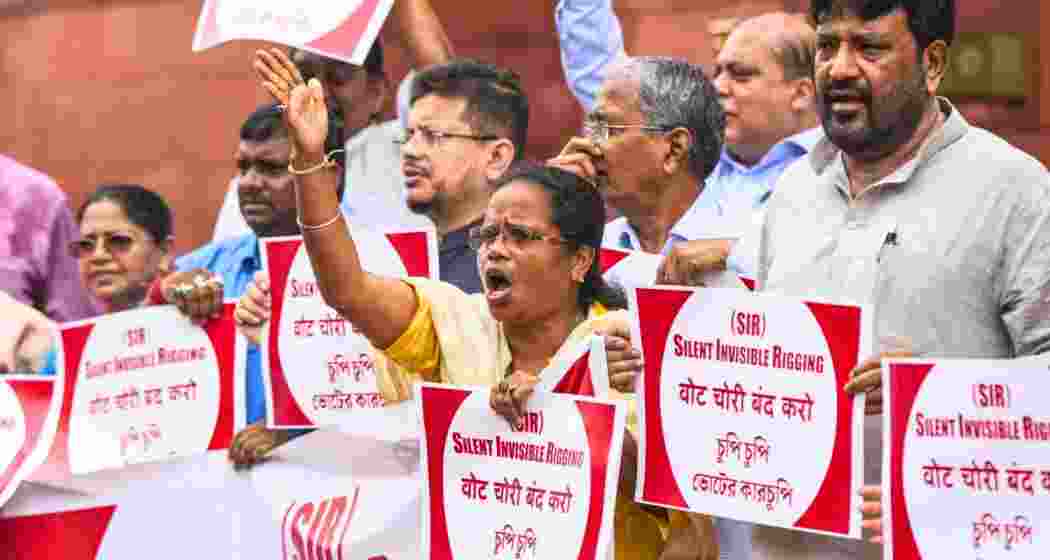 INDIA bloc MPs stage a protest against the Election Commission’s Special Intensive Revision (SIR) of electoral rolls in Bihar.