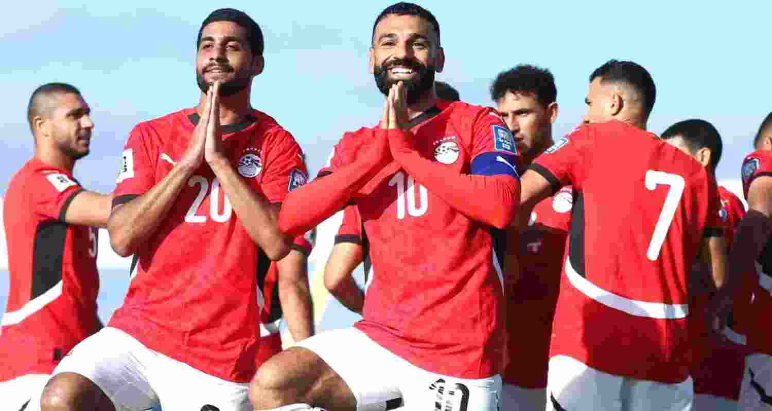 The Egyptian team celebrating after qualifying for the 2026 football World Cup.