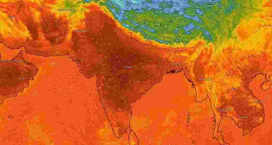 A weather map showing widespread extreme heat to illustrate impacts of El Nino. (Image: Windy)

