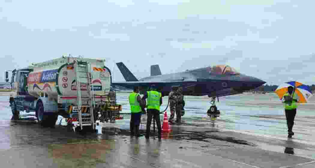 The British F-35B stealth fighter at Thiruvananthapuram airport after an emergency landing. The jet, part of the HMS Prince of Wales task group, remains grounded due to a technical snag.